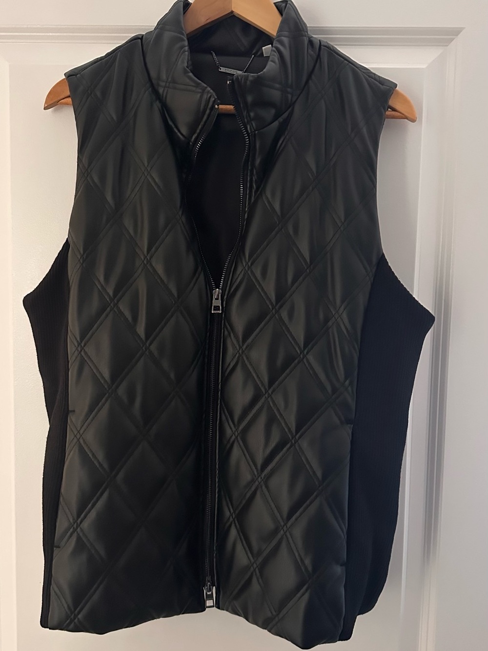 Chico's Black Quilted Faux-Leather Sleeveless Vest